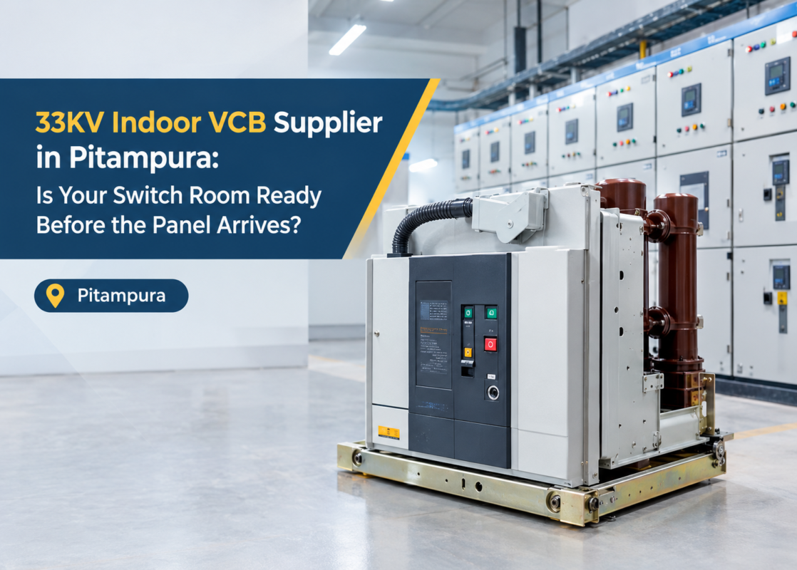 33KV Indoor VCB Supplier in Pitampura: withdrawable vacuum circuit breaker truck in front of HT switchgear panels