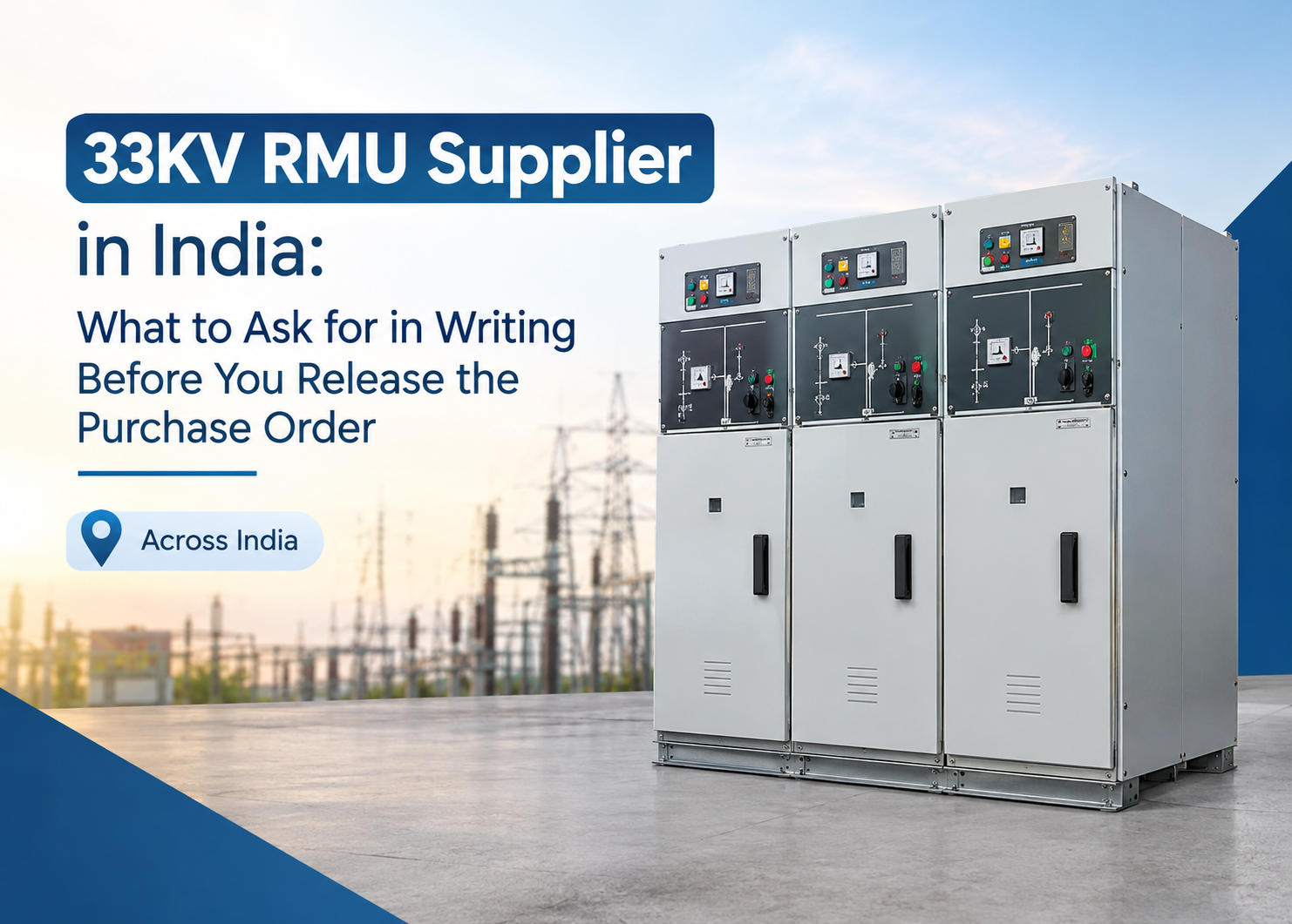 33KV RMU supplier in India: three-panel ring main unit switchgear with mimic diagram and indicators at an outdoor substation