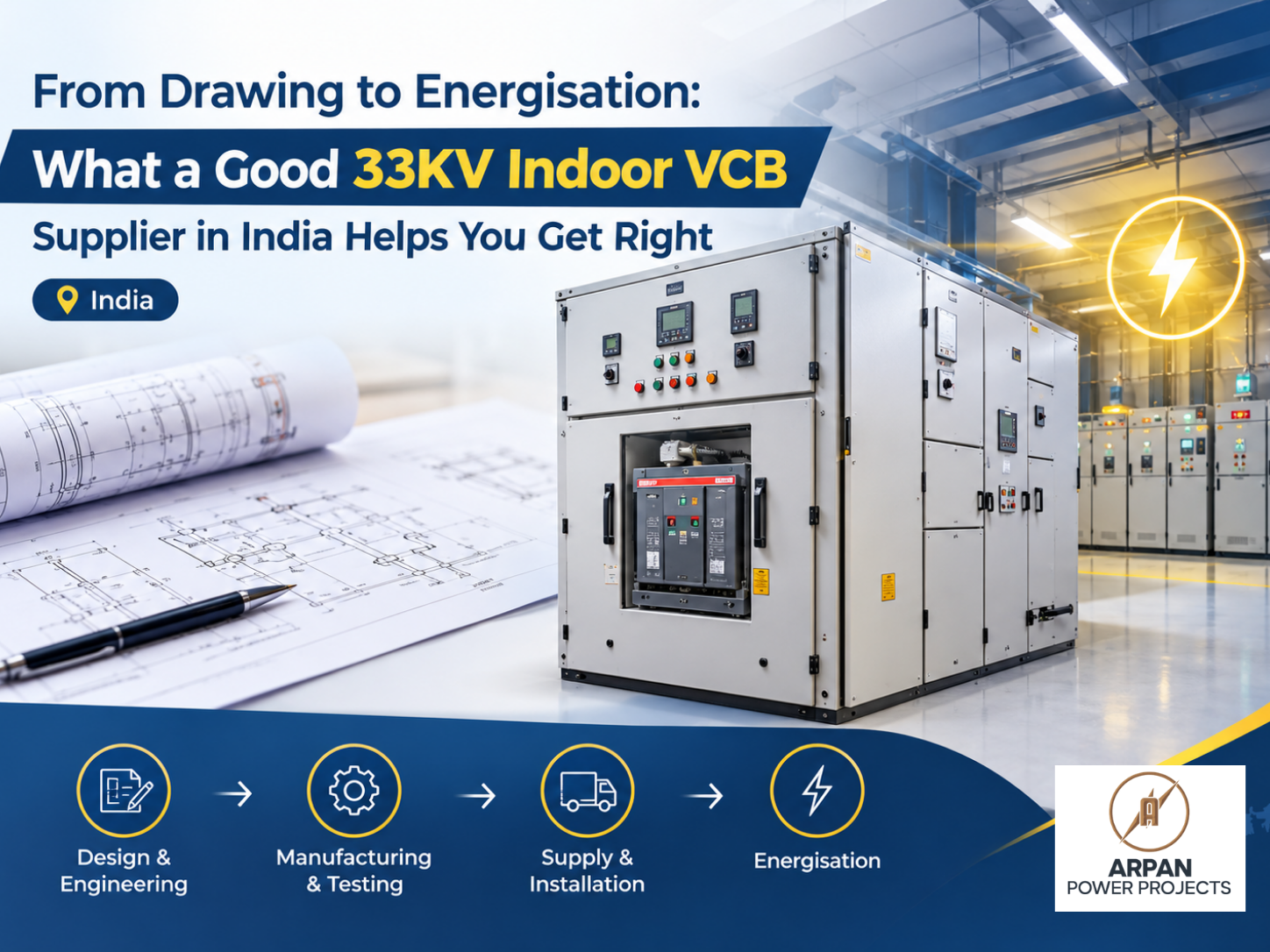 33KV indoor VCB panel with drawing, testing, installation and energisation steps by Arpan Power Projects
