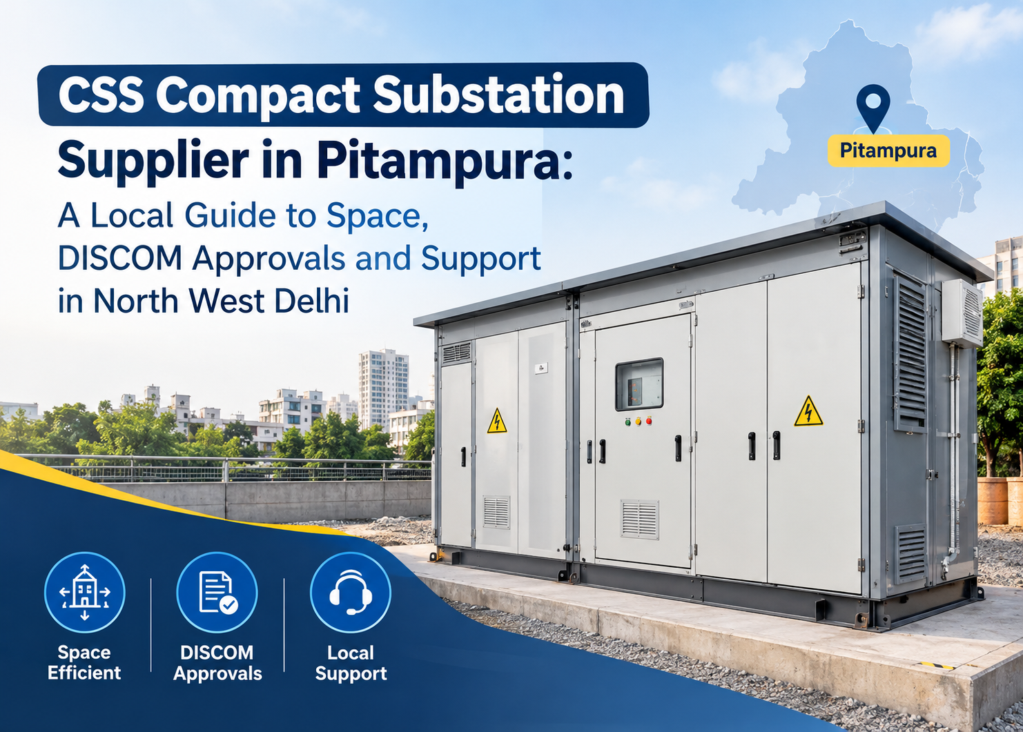 CSS compact substation supplier in Pitampura, North West Delhi: outdoor packaged substation unit on a concrete plinth
