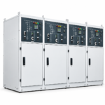 33KV RMU: four-panel switchgear with mimic diagrams, indicator lights and digital displays