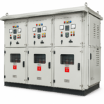 11KV Outdoor VCB Panel with three bays, meters, relays, indicator lamps and danger labels